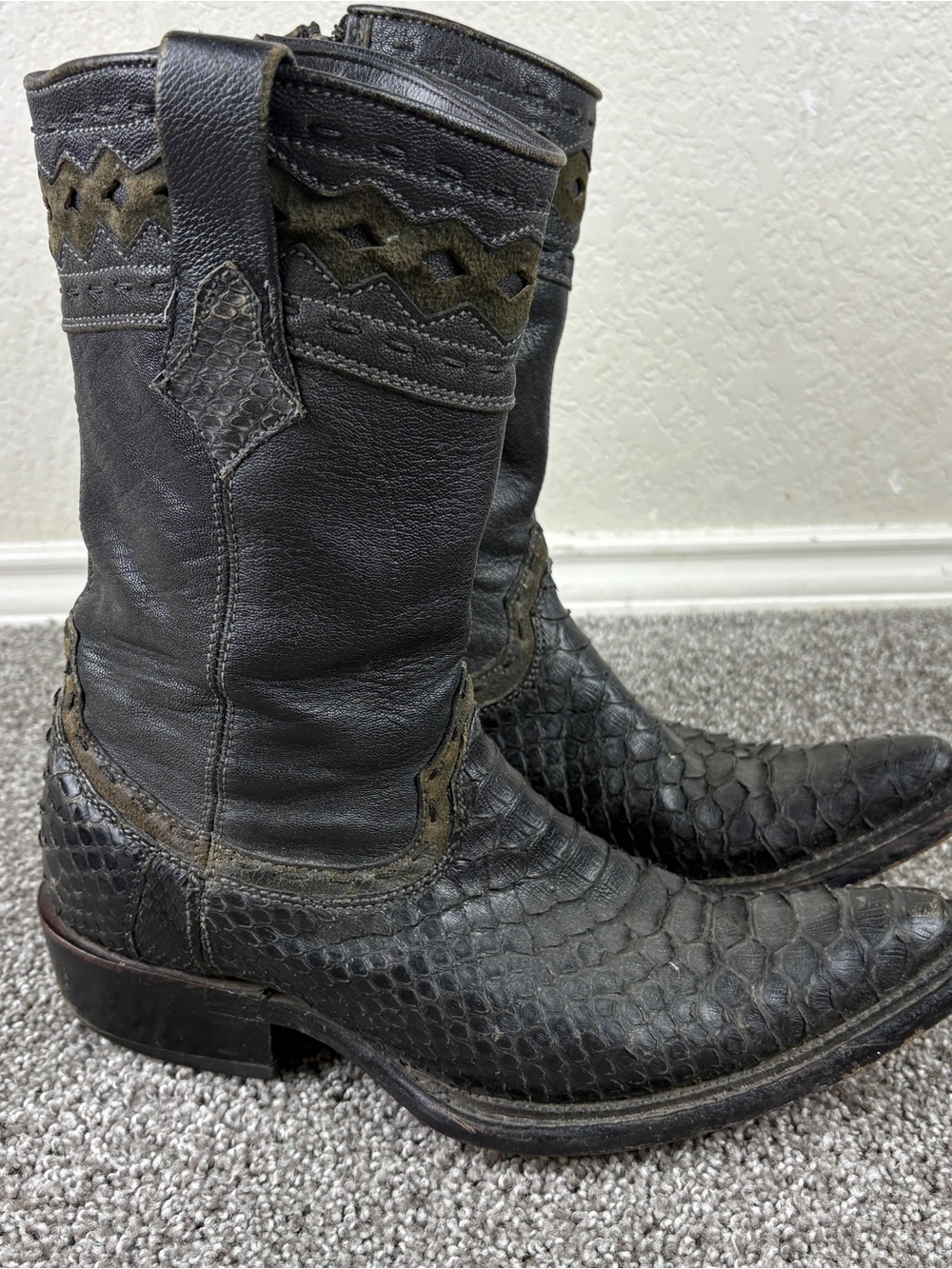 Cuadra Black Python And Leather Cowboy Boots Zipper Preowned 7.5 Men’s